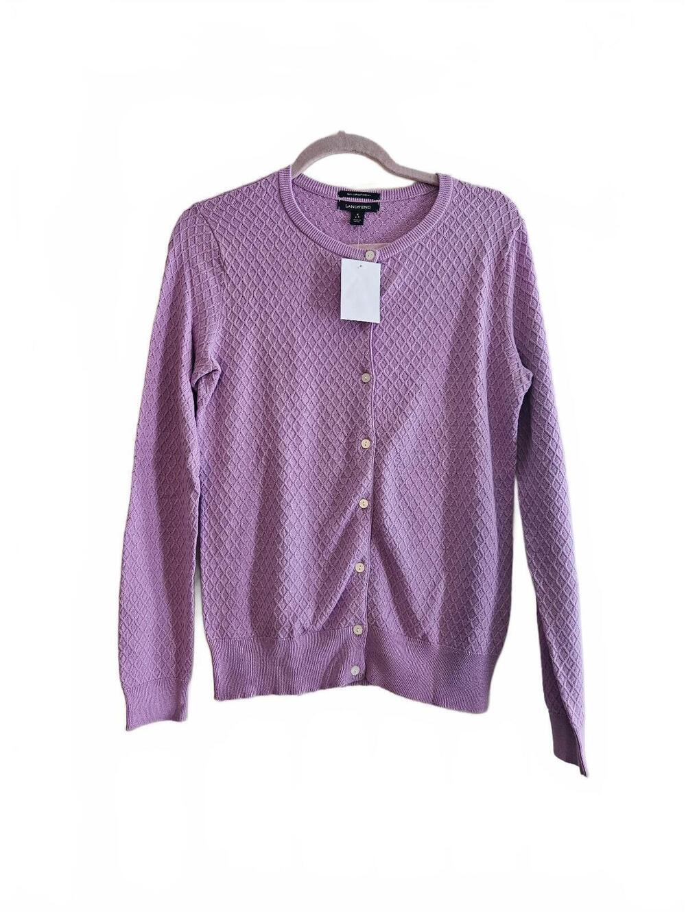 Lands' End Women's Lavender Supima 100% Cotton Cardigan-Small-Fashion Staple NWT